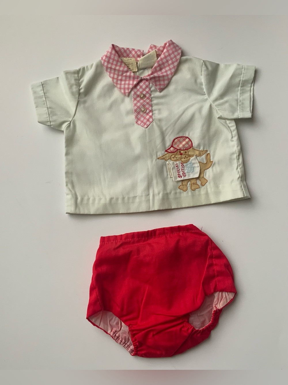 Vintage 60s Kids Cream Top with Red Trim and Red Bloomers